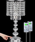 Crystal Table Lamp for Bedroom Nightstand With USB Ports, silver glam design, with touch dimming and dual charging ports.