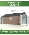 Beefy Heavy Duty Metal Storage Shed Outdoor Carport With Double Doors, Side Door And Windows, All Weather 12x20x9.3 Ft