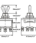 Heavy Duty Rocker Toggle Switch 4PDT 12 Terminals On Off On 15A 250V 10A 380V Waterproof With Metal Knob Cover Cap TEN403 for Industrial Equipment and Marine Electrical Panels, dimension drawing