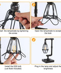 Assembly steps for Dope Steampunk Table Lamp With USB Ports, Industrial Desk Lamp In Bronze Metal Finish, showing lamp parts.