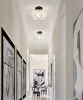 Semi Flush Mount Ceiling Light Fixture In Brushed Nickel With Globe Glass Shade, Industrial Farmhouse Hallway Lighting installed