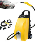 EpyGnom 3000W Commercial Steam Cleaner Heavy Duty With 3.5L Water Tank 230F High Temp Ozone Function For Auto Detailing Kitchen Grease And Grime Removal Yellow machine with hose for auto detailing, cleaning, and sanitizing.