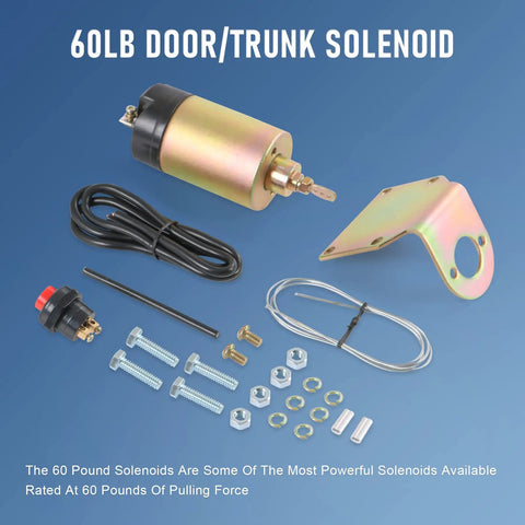 60 Pound Shaved Door Handle Trunk Solenoid Popper Kit Street Rod Design To Pop Open Doors Hoods And Trunks With Push Button Switch Bracket And Wiring For Easy Secure Auto Access For Hot Rod Enthusiasts