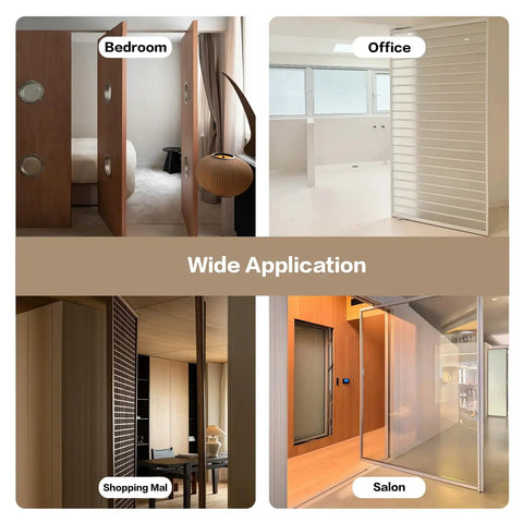 Crafted Tough No Mortise Pivot Hinge Push Or Kick Open For Secret Doors And Murphy Bookcases showcased in bedroom, office, shopping mall, and salon.