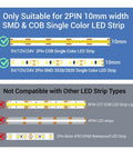 Top Shelf 10mm Cob Led Strip Connector Clips Two Pin Solderless Wire Adapter Terminal Extender For 5V 12V 24V Single Color Lights instructions on suitable and incompatible LED strips.