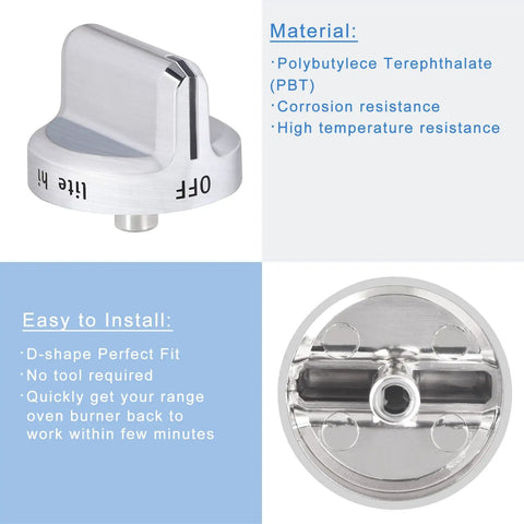 Five Pack Stove Knob Replacements For Gas Range And Oven Beefed Up Stainless Steel Protection Ring Simple Install 0.25 Inch Shaft Fit AP5984069 Compatible Knobs