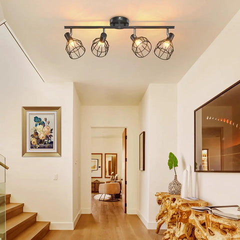 Slick Six Light Black LED Track Lighting Kit With Flexible Rotatable Heads Modern Ceiling Spotlight installed in hallway