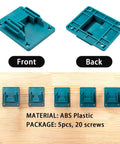 Heavy Duty Drill Mount Holder for 18V Li-Ion Drills, ABS Plastic Wall Dock Hanger, 5-Pack Front and Back View with Screws