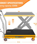 Heavy Duty Hydraulic Scissor Lift Table Cart 330 Lb with 28in top and 29.5in base for shop gear hauling.
