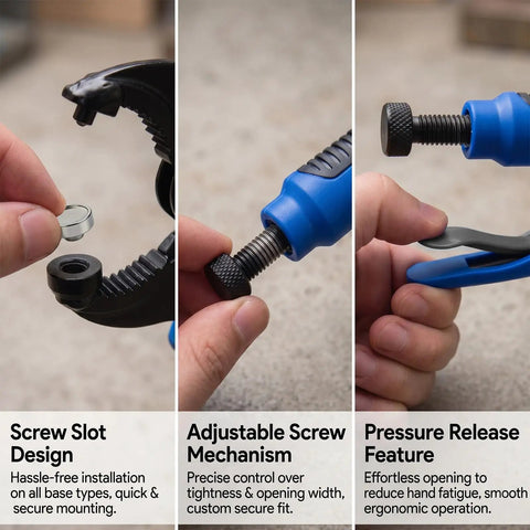 Straight Shooter 266 Piece Snap Fastener Tool Kit with Adjustable Pliers demonstrating screw slot design and adjustable mechanism.