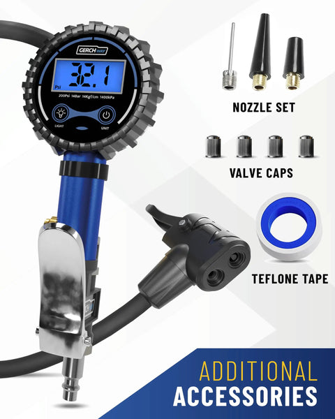 Digital Bike Tire Inflator With Pressure Gauge For Presta And Schrader Valves Universal Air Chuck Adapter with accessories