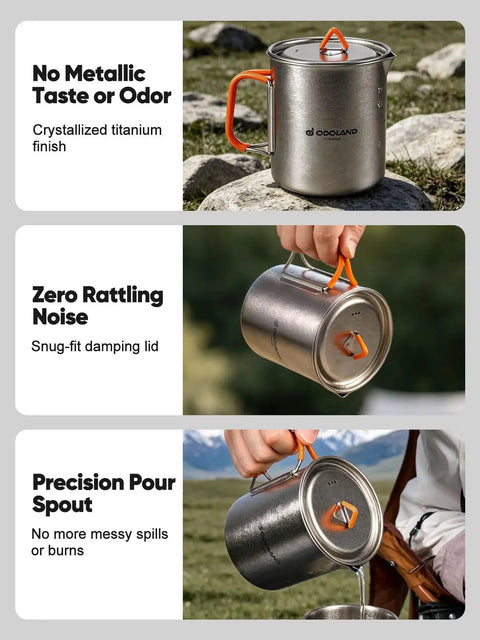 Ultralight Titanium Camping Cookware Set With 420ml And 750ml Pots Lid And Spork 4 In 1 Backpacking Pot for outdoor use