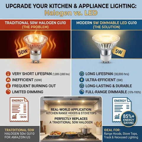 Waterproof GU10 LED Range Hood Bulbs 5W Dimmable Warm White 3000K Featuring Badass Quartz Glass And Polished Chrome Reflector For Kitchens And Appliances Two Pack Built Incredibly Tough