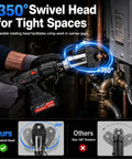 Aoknv 21V Cordless Copper Press Tool For Pipe Crimping with 350° swivel head, ideal for tight spaces and professional plumbing projects.