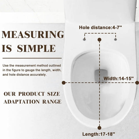 Measuring guide for Seamless Toilet Seat, Bathroom showing hole distance and width/length dimensions for installation.