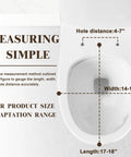 Toilet Seat with Decorative Cover for Bathroom size measurement guide showing hole distance, width, and length.