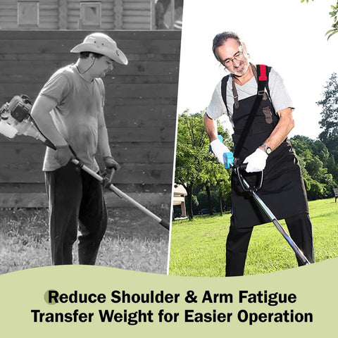 Man using Shoulder Strap For M18 Quik Lok Trimmer And Power Head That Shifts Weight To Your Body With Cushioned Comfort in yard