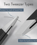 Two Pack Eyebrow Tweezers Set Dope Slant And Point Tip Stainless Steel shown in detail with slant and point tips.