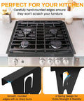 Stove Gap Covers 25.6 Inch Long And 0.4 Inch Wide Aluminum Gap Guards For Counter Sides shown alongside a stove with close-up on rounded edges.