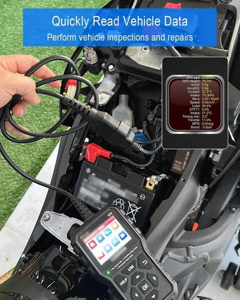 6 Pin OBD2 To 16 Pin Diagnostic Cable For Euro5 And Euro6 Motorcycles, 33cm Long, connected to a vehicle diagnostic tool