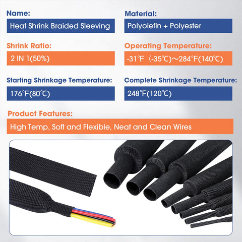 Tough As Nails Braided Heat Shrink Wiring Loom Sleeve For High Temp Protection, flexible polyolefin and polyester material
