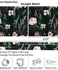 Dope Boho Floral Peel And Stick Wallpaper Black Background With Green Leaves And Pink Flowers 17.7 Inches Wide By 315 Inches Long