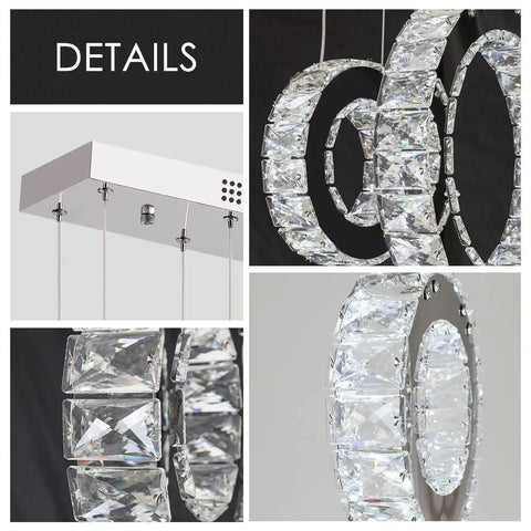 Details of Five Ring Crystal Chandelier Pendant Light With Height Adjustable Stainless Steel Frame Dope K9 Crystals