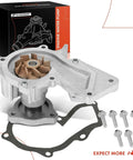 Engine Water Pump With Gasket for Ford Escape 2017 2019 and Fusion 2014 2020 1.5L L4 EcoBoost Replacement DS7Z8501D DS7Z8501E Includes Gasket And Bolts, showing aluminum housing and bolts next to gasket