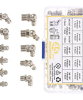 Heavy Duty Grease Fittings Kit Assortment With 45 Metric Carbon Steel Zerk Nipples For Tractors And Heavy Machinery Upgrades To Replace Broken Parts And Keep Your Ride Smooth, assorted angle fittings in case
