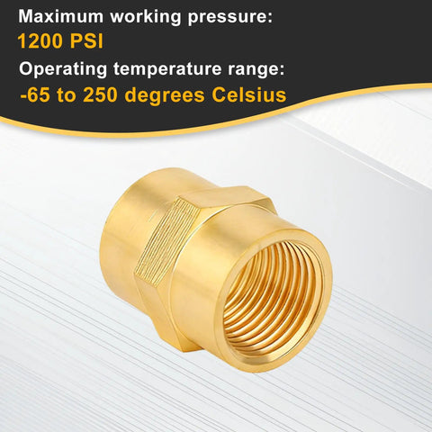 Heavy Duty Brass Pipe Fitting NPT Coupler One Half Inch By One Half Inch Hex Coupler For Air Water Gas Oil Two Pack Pro Grade