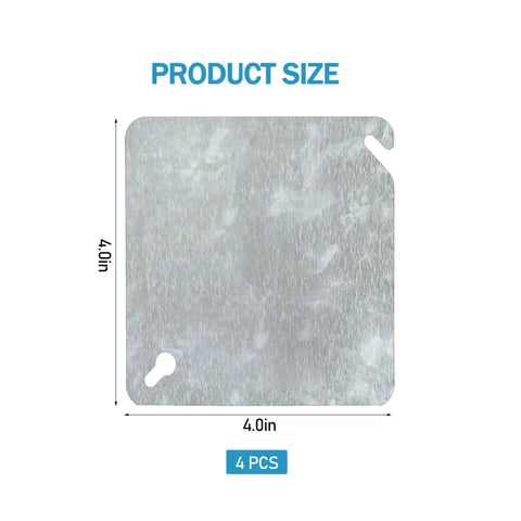 4 Inch Square Beefy Metal Electrical Box Cover Plates Set Of 4 Blank Junction Box Covers In Solid Cold Rolled Steel product size image