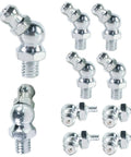 Pro Grade 10 Piece Metric Grease Fittings Kit With 90 Degree Elbows And Hydraulic Nipples for automotive machinery use.