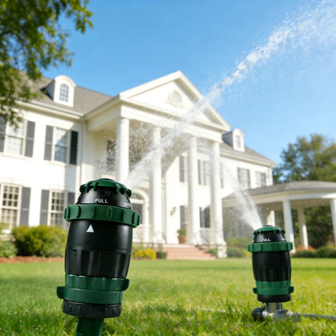 Gear Driven Sprinkler For Yard With 5 Pattern Rotary Coverage 360 Degree Sprinkler Head in use on a large lawn