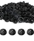 200 Pack Non Metallic Push In Cable Connectors Three Eighths Inch Trade Size Plastic Electrical Box Wire Inserts Button Push In NM Cable Connector For One Half Inch Knockouts Black, showing pile and individual connectors.