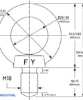 Technical drawing of Beefed Up Industrial Grade Stainless Steel Lifting Eye Bolts M10 Set Of 5 Forged For Heavy Lifting, High Tensile Strength, JIS B1168 Certified, Proof Load Verified, Durable Eyebolts For Hoisting, Rigging And Machinery Use with measurements