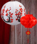 20 Piece Chinese Japanese Paper Lantern Set With 12 Inch Cherry Flower Lanterns And 7.87 Inch Red Lanterns For Hibachi Parties