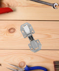 Heavy Duty Stainless Steel Cabinet Door Hinges Featuring Killer Soft Close Hydraulic Buffer Damper For Wardrobes And Cupboards on wood surface with tools.