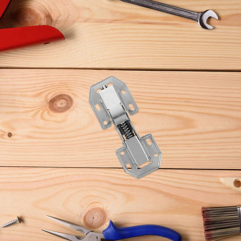 Heavy Duty Stainless Steel Cabinet Door Hinges Featuring Killer Soft Close Hydraulic Buffer Damper For Wardrobes And Cupboards on wood surface with tools.