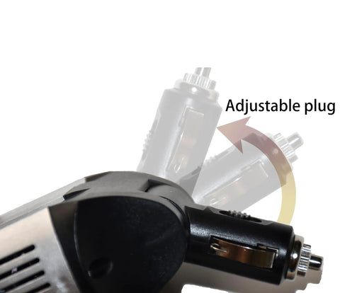 Road Ready 100 Watt Modified Sine Wave Power Inverter With 300 Watt Surge And Dual Usb Ports showing adjustable plug for easy connection.