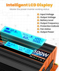 Badass Five Hundred Watt Pure Sine Wave Power Inverter Converts 12V Dc Into 120V Ac For Your Rv Rig Or Off Grid Setup Featuring Type C Port And Bright Lcd Screen Display showing input and output settings.