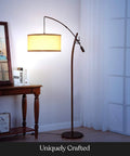 Arc Floor Lamp With Linen Shade Sleek Bronze Finish Adjustable Arm For Living Room Office Reading Over Sofa Industrial Style