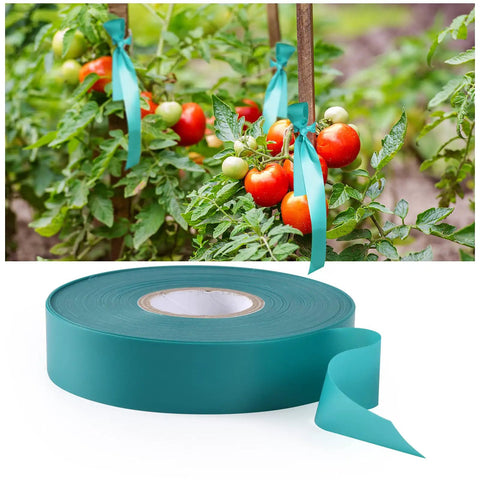 Ultra Stretch Garden Tie Tape 1 Inch Wide 200 Foot Reusable Green Plant Ties Heavy Duty No Fuss Thick Vinyl Ribbon in use