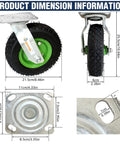 8 Inch Pneumatic Caster Wheels Set Of Four Heavy Duty Air Tire Rubber Casters With Two Fixed And Two Swivel Rollers For Hand Trucks Lawn Wagons dimensions and details.