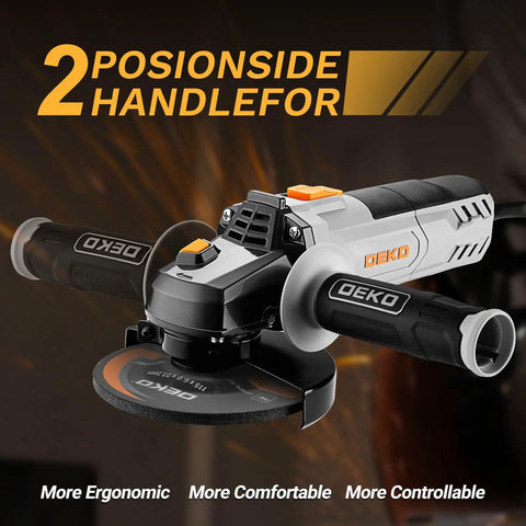 Tough As Nails 4.5 Inch Plug And Play Corded Angle Grinder with dual side handles for improved control and comfort.