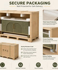 Slick Modern Freestanding Bathroom Vanity In Muted Sage With Frosted Led Mirror Cabinet And Warm Gold Trim in secure packaging for safe delivery.