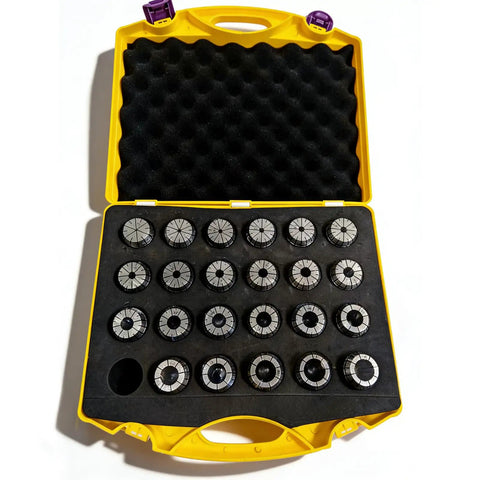 ER40 Collet Set 23 Pcs One Eighth To One Inch Pro Grade High Precision Spring Collets in yellow case