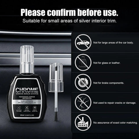 Slick Silver Rim Paint restores your tight chrome tone rims; 20ml bottle with brush for interior trim repair.