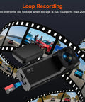 4K Front And Rear Dash Cam For Cars With Night Vision Dual Channel 170 Degree Wide Angle 32GB card shown with loop recording feature.