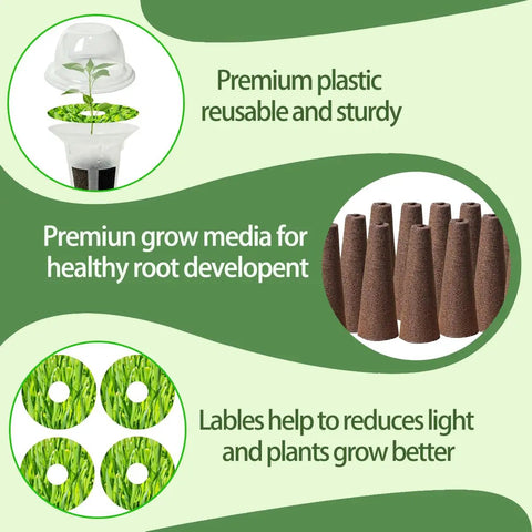 67 Piece Seed Pod Kit For Indoor Hydroponics System with domes, sponges, and labels for optimal plant growth.