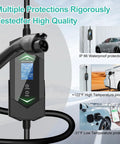 Plug And Play Level 2 Electric Vehicle Charger 40 Amp 240 Volt with Smart WiFi app control and J1772 connector in an outdoor setting.